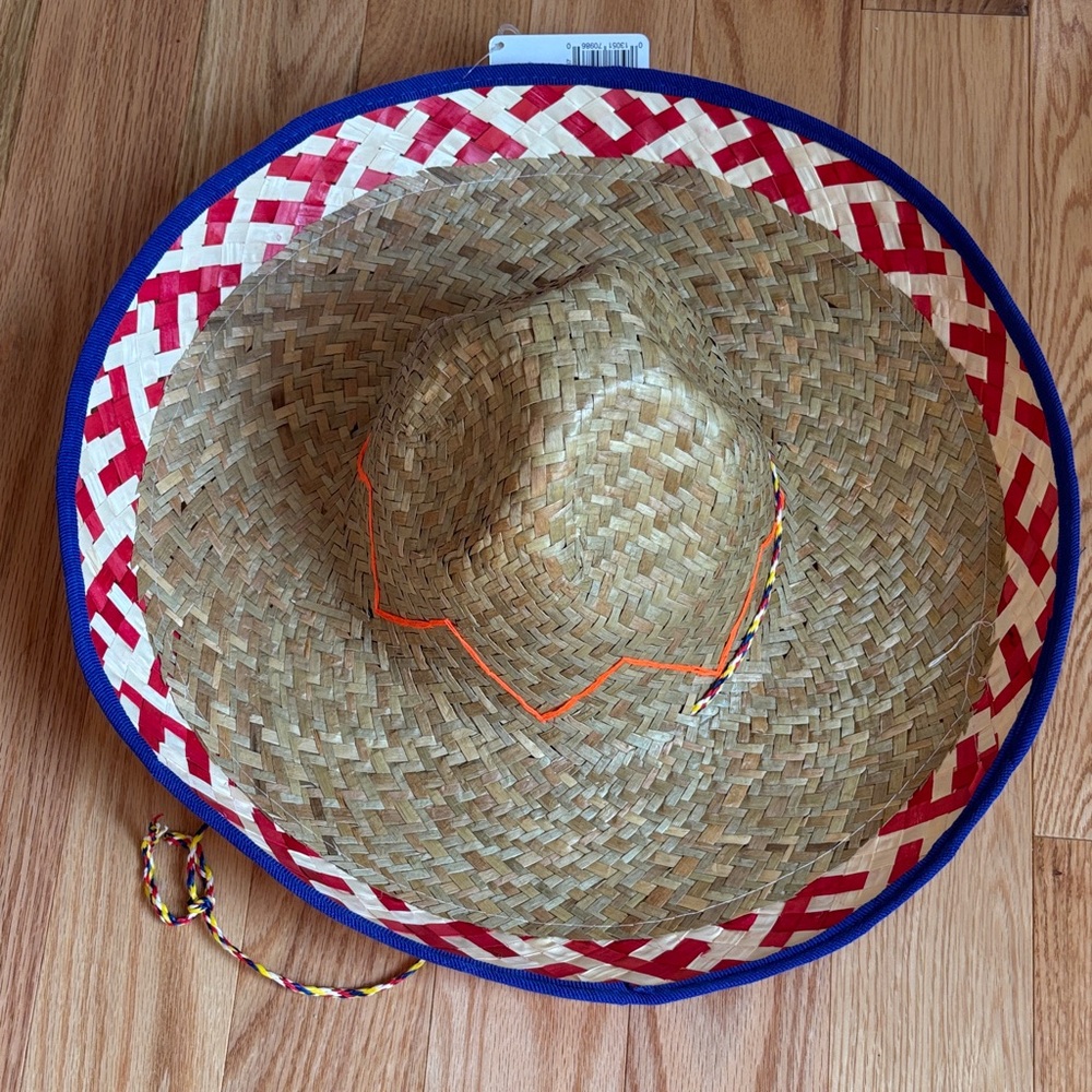 Colorful Straw Hat with Red and Blue Accents